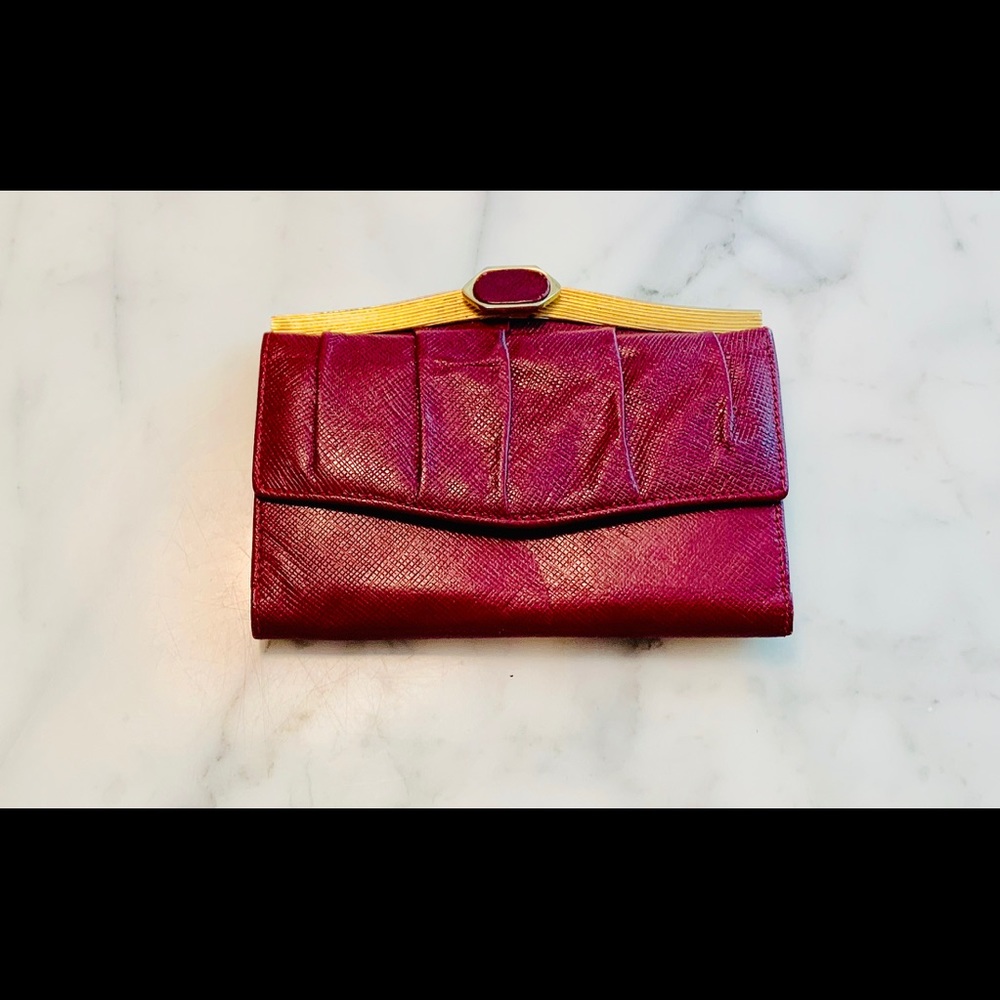 Judith Leiber burgundy leather wallet